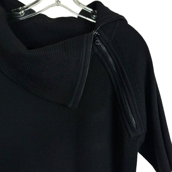 Calvin Klein Black Zip Cowl Neck Knit Sweater Dress Asymmetric Short Sleeve M - Picture 6 of 13